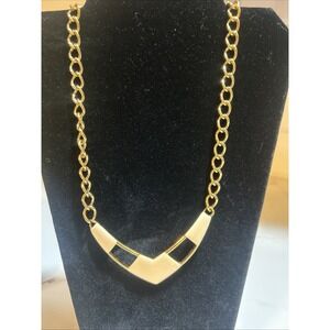 Vintage MONET Necklace Runway Gold Tone Creme Enamel Art Deco Bib 21 in